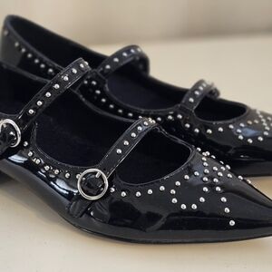 Saks Fifth Avenue Black Patent Kids Dress Shoes with Studs